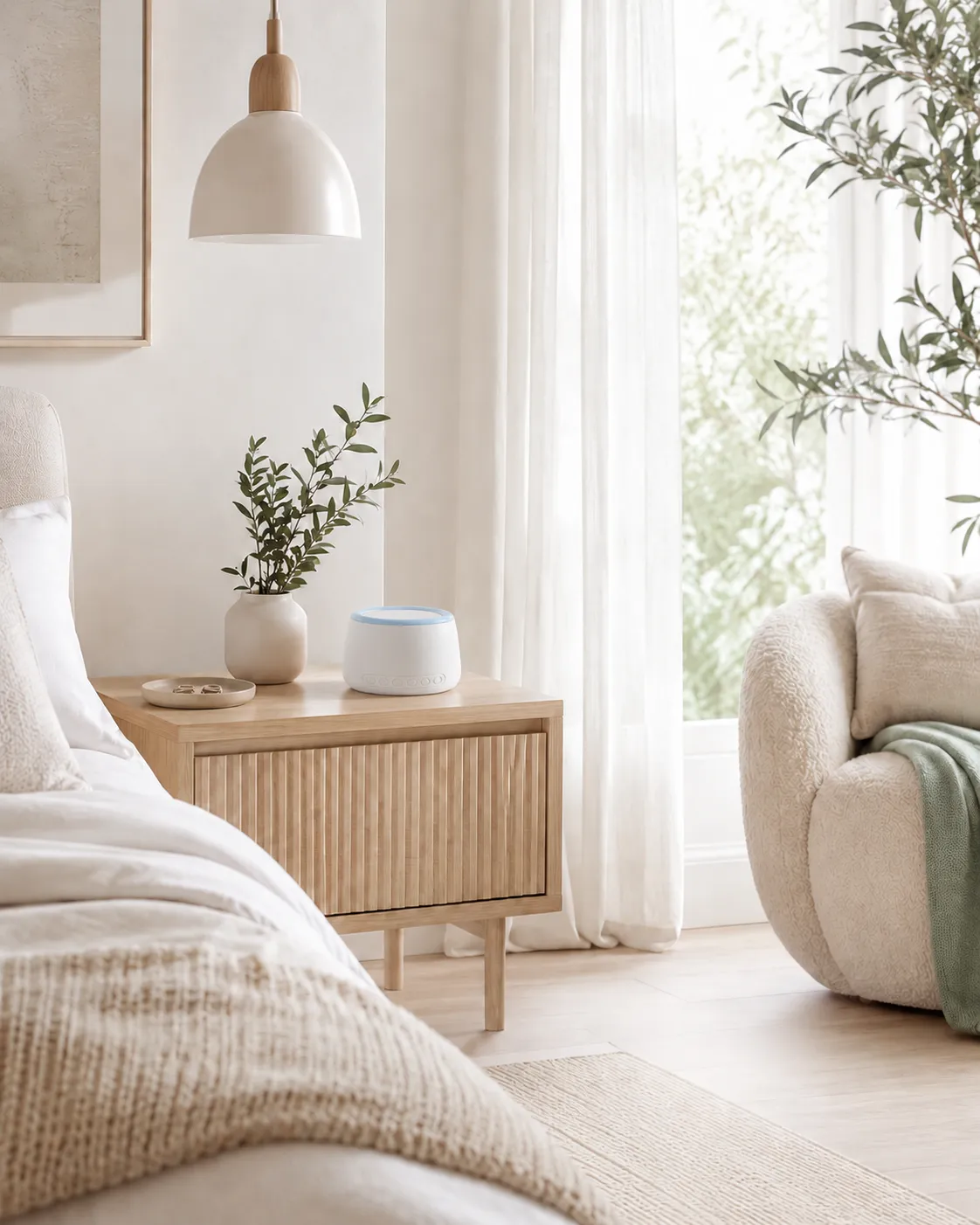 A calm and softly lit bedroom