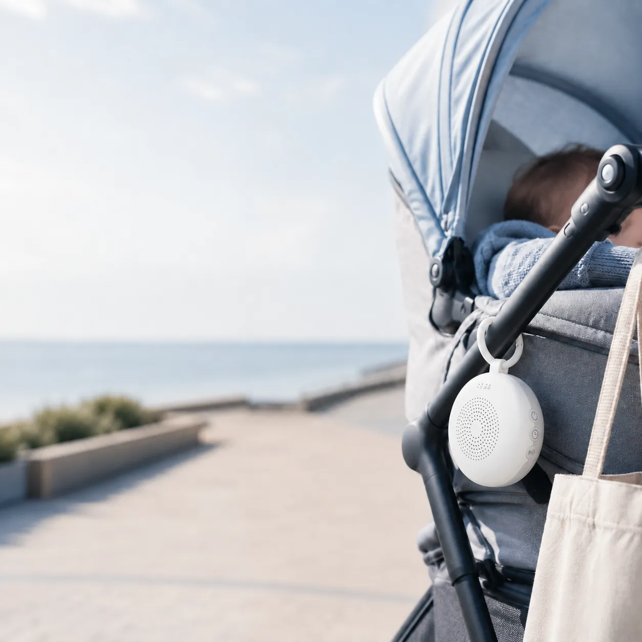 Portable white noise machine for travel, strollers, hotels and offices
