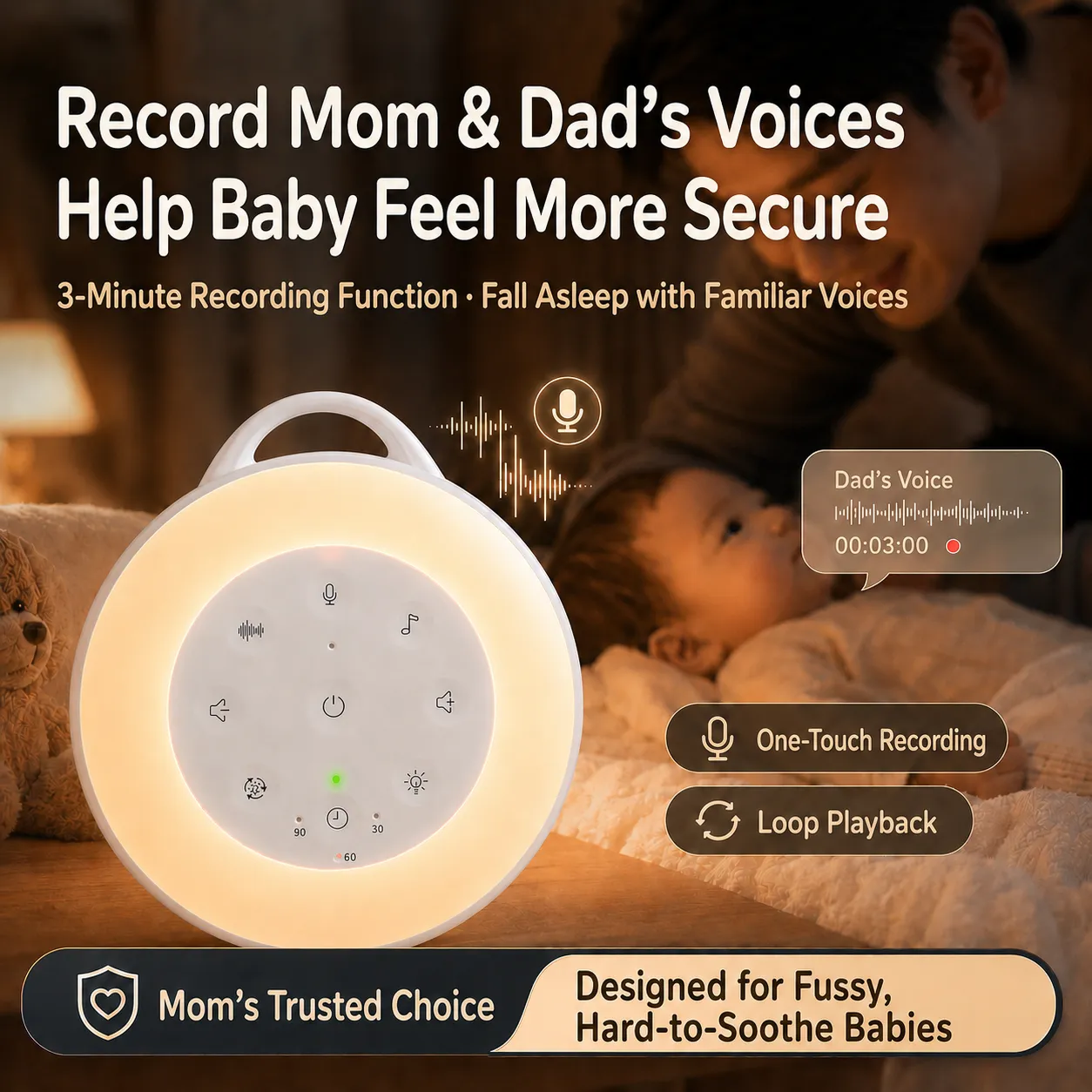 Maple Sleep Baby White Noise Machine with Night Light & Soothing Sounds - Image 2