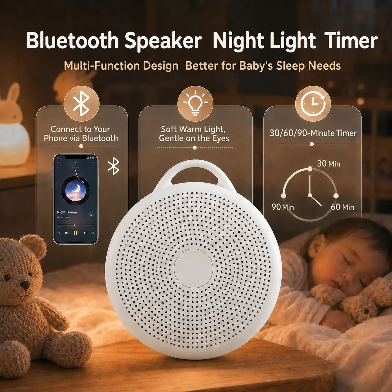 Maple Sleep Baby White Noise Machine with Night Light & Soothing Sounds - Image 5