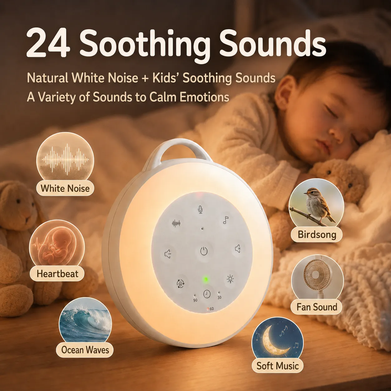 Maple Sleep Baby White Noise Machine with Night Light & Soothing Sounds - Image 4